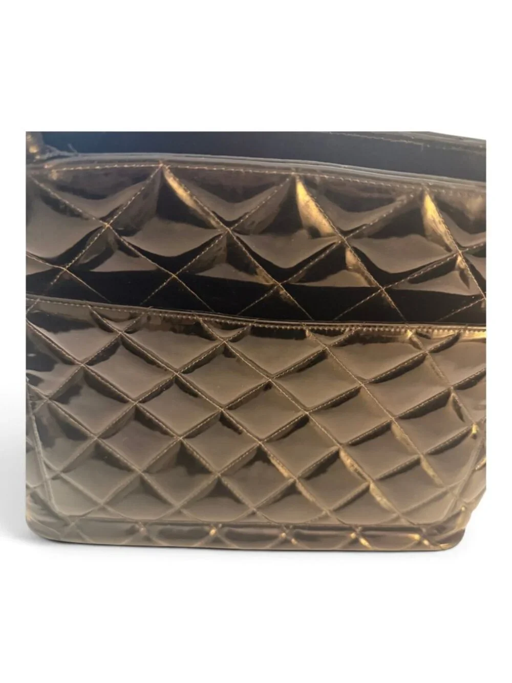AUTH CHANEL PATENT LEATHER MEDALLION TOTE, Rare Vintage Karl Lagerfeld Classic